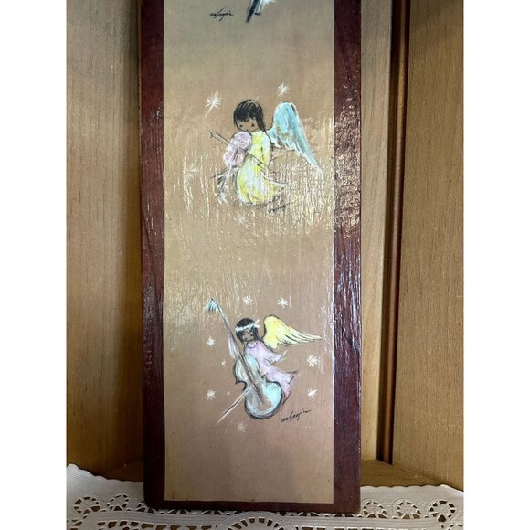 Vintage Ettore Ted De Grazia Musical Angels Lithograph Print Wood Wall Hanging S - Picture 3 of 6